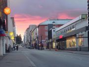 Sunset over a city street in Jyväskylä