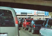Traffic jam at the border, waiting to go through customs